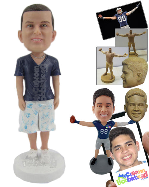 Funky Dude in Printed Shorts with Stylish Locket Personalized Bobblehead