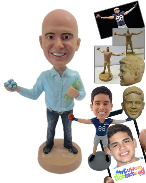 Good Looking Guy in Shirt with Stuff in Hand Personalized Bobblehead