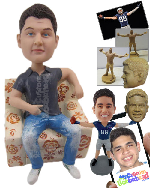 Dude in Polo Chilling Out on Sofa Personalized Bobblehead