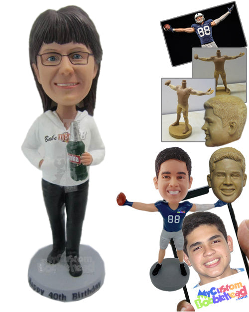 Lady Wearing a Sweatshirt with Casual Pants and Fashionable Footwear Personalized Bobblehead