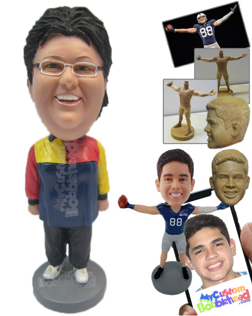 Lady Wearing a T-Shirt and Pajama with Sneakers Personalized Bobblehead