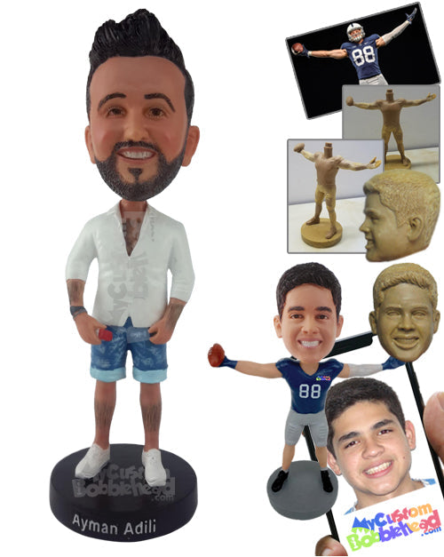 Handsome Man Wearing Casual T-Shirt and Shorts with Shoes Personalized Bobblehead
