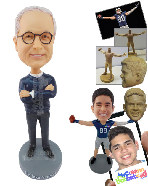 Gorgeous Man Wearing Closed Sweater over Shirt and Wearing Pants with Beautiful Shoes Personalized Bobblehead