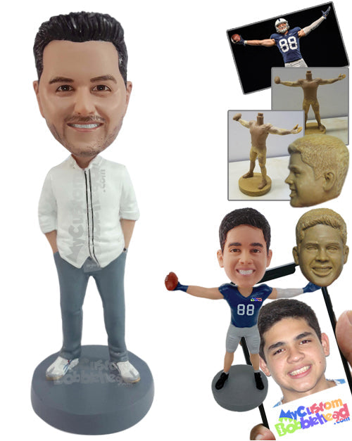 Guy with Tucked Hands Dressed Very Smartly Personalized Bobblehead