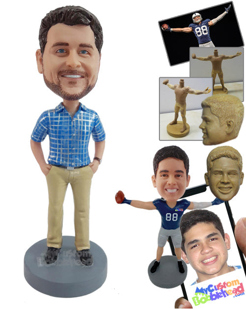 Gorgeous Man with Tucked Hands into Pants, Wearing Shirt and Shoes Personalized Bobblehead