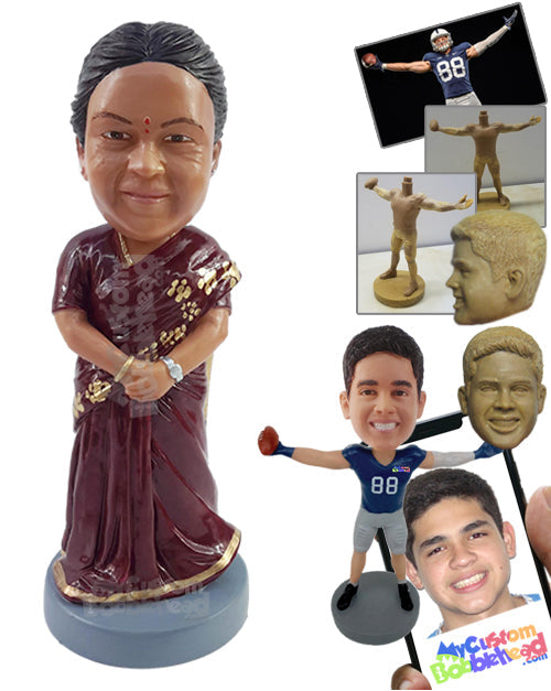 Traditional Hindu gorgeous lady wearing a beautiful sari dress Personalized Bobblehead