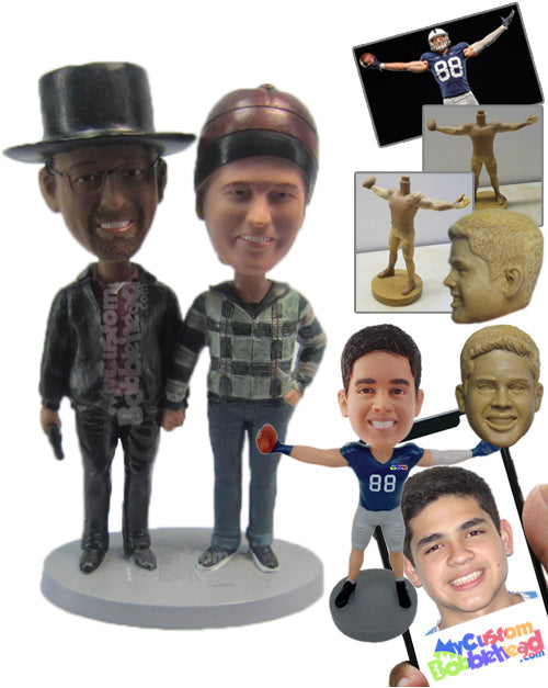 Gentleman Holding a Gun Standing Next to Female Partner Personalized Bobblehead