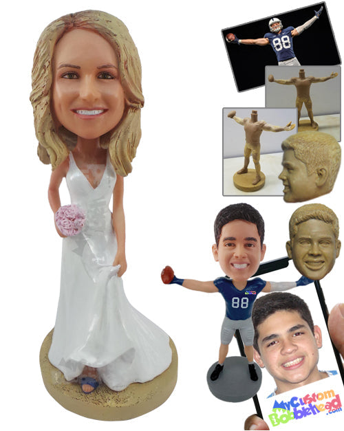 The Bride Wearing a Fabulous Gown with Roses Personalized Bobblehead