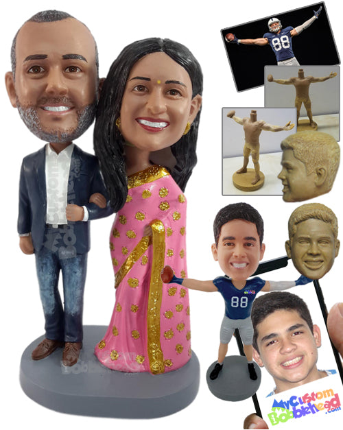 Traditional couple wearing gorgeous sari dress and nice male suit Personalized Bobblehead