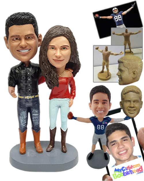 Cowboy Looking Couple Wearing Nice Shirts and Cool Long Boots Personalized Bobblehead