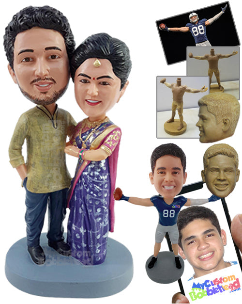 Dashing Traditional Couple in Beautiful Attire Personalized Bobblehead