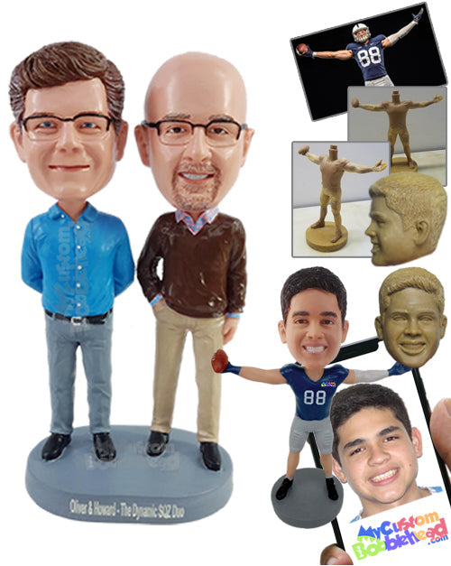 Dad and Son Wearing Nice Special Clothing with Hands Inside Pocket Personalized Bobblehead