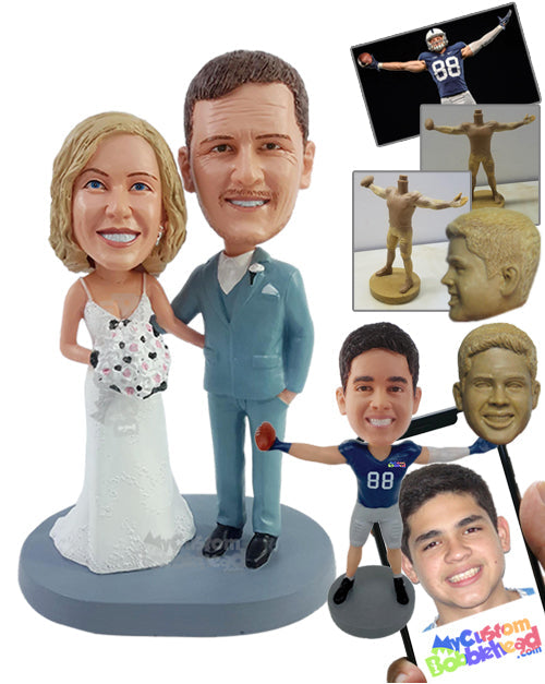 Classical Couple in Nice Wedding Suit and Dress Personalized Bobblehead