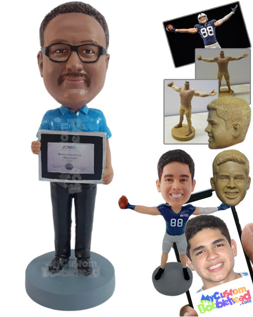 Nice worker receiving a diploma for excellence Personalized Bobblehead