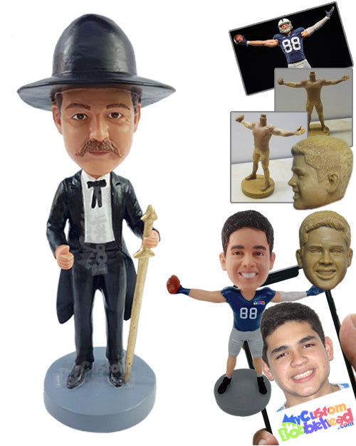 Man on a luxurious vintage suit with a sword in hand Personalized Bobblehead