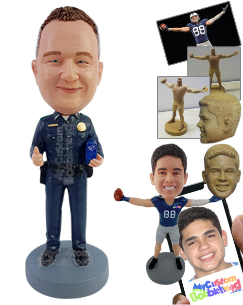 Retiring officer holding an award for years of loyalty and service, wearing uniform Personalized Bobblehead