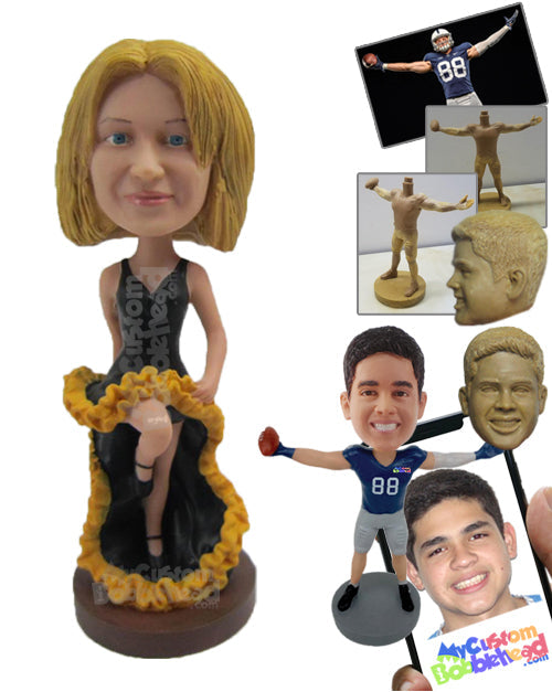 Gorgeous Girl Sitting Wearing a Sexy Gown Personalized Bobblehead