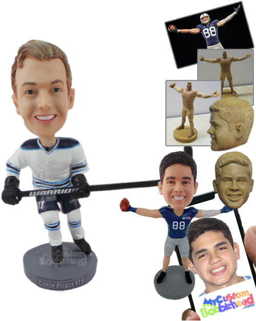 Male Ice Hockey Player in Fancy Uniform Ready to Score Personalized Bobblehead