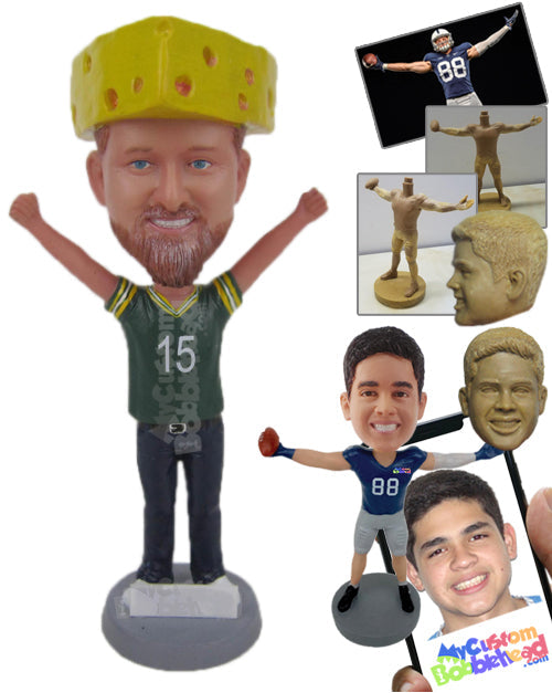 Cool Football Fan with Hands in the Air in Delight Personalized Bobblehead