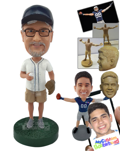 Guy Wearing Baseball Clothes and Wearing a Glove Personalized Bobblehead