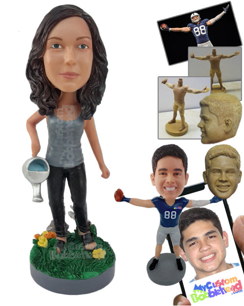 Woman Watering Plants Personalized Bobblehead