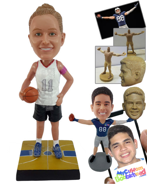 Female Basketball Player Holding Ball Personalized Bobblehead