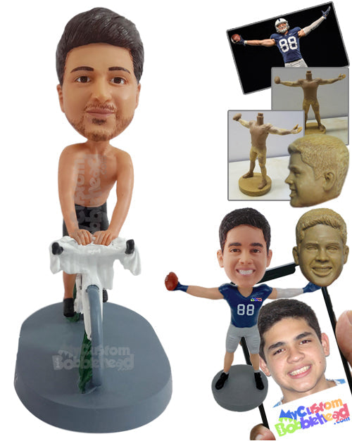 Shirtless dude riding his bike on a hot summer day Personalized Bobblehead