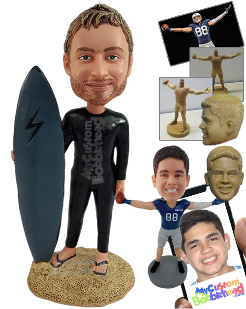 Suit-up surfer ready to hit that big wave Personalized Bobblehead