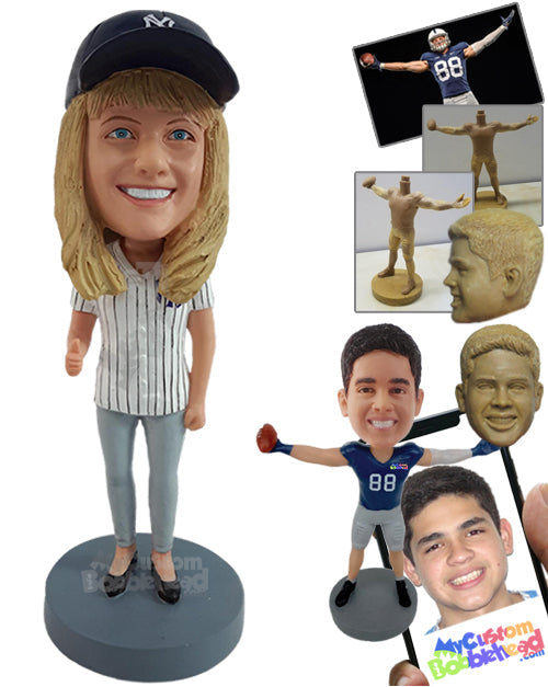 Female Baseball Fan Cheering with a Thumb Up Hand Sign Personalized Bobblehead