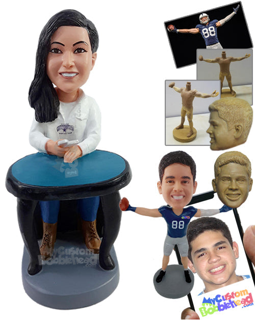Female Poker Player Ready to Go All-In, Wearing a Nice Hoodie Personalized Bobblehead