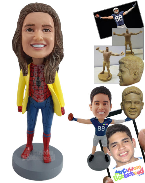 Stylish super spider custome girl ready to fight crime in style Personalized Bobblehead