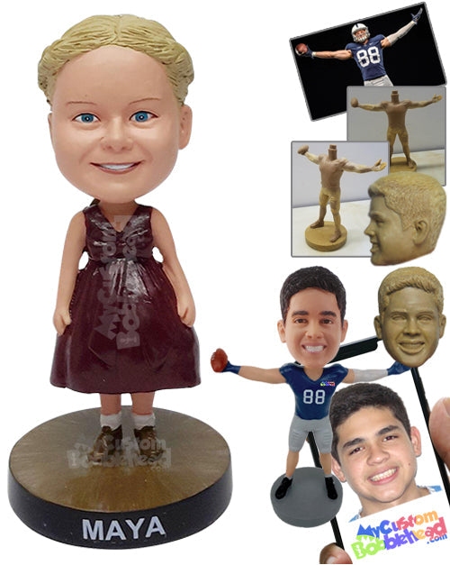 Beautiful Young Girl Wearing a Nice Dance Dress and Shoes Personalized Bobblehead