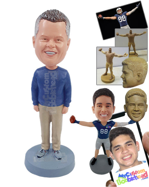 Casual Guy Wearing Nice Sweatshirt and Long Pants Personalized Bobblehead