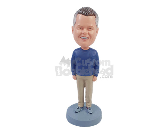 Casual Guy Wearing Nice Sweatshirt and Long Pants Personalized Bobblehead