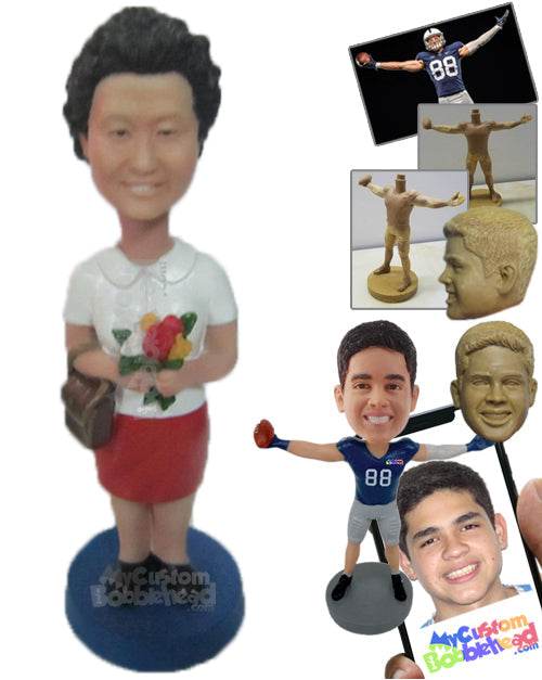 Charming Lady with Purse and Flower in Hand Personalized Bobblehead