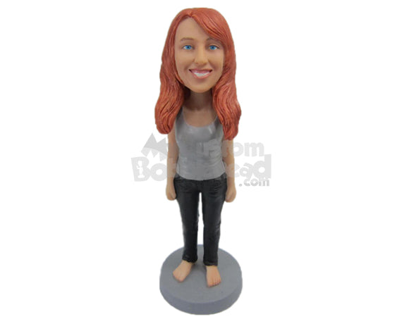 Custom Bobblehead Beautiful Girl In Sleeveless Top - Leisure & Casual Casual Females Personalized Bobblehead & Cake Topper