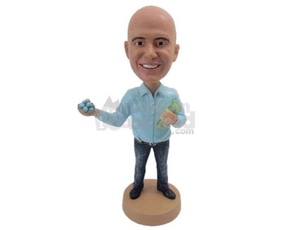 Custom Bobblehead Good Looking Guy In Shirt With Stuff In Hand - Leisure & Casual Casual Males Personalized Bobblehead & Cake Topper