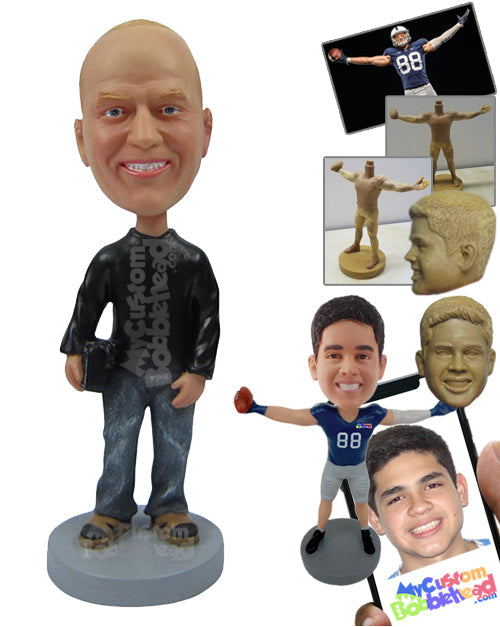 Handsome Happy Male in Casuals with a Handbag Personalized Bobblehead