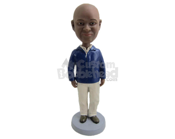 Custom Bobblehead Handsome Man Wearing A Jacket And Pants With Work Boots - Leisure & Casual Casual Males Personalized Bobblehead & Cake Topper