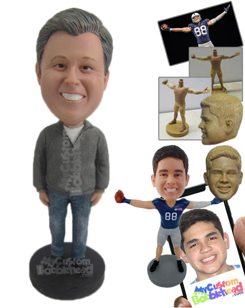 Gentleman Wearing a Sweater and Jeans with Casual Shoes Personalized Bobblehead