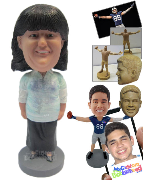 Lady Wearing a Long-Sleeved Top and Long Skirt with Pencil Shoes Personalized Bobblehead
