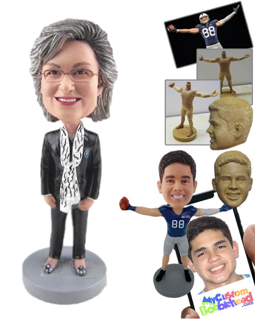 Gorgeous Female in a Jacket, Trendy Pants, and Formal Shoes Personalized Bobblehead