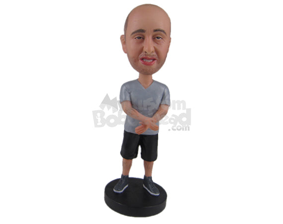Custom Bobblehead Guy Wearing A T-Shirt With Short Pant And Cool Sneakers - Leisure & Casual Casual Males Personalized Bobblehead & Cake Topper