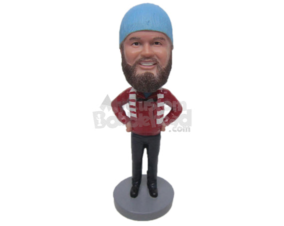 Custom Bobblehead Guy Wearing A Jacket, Jeans Fashionable Boots And A Scarf Over His Shoulders - Leisure & Casual Casual Males Personalized Bobblehead & Cake Topper