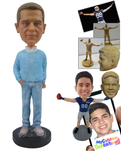 Fashionable Male in Semi-Casual Attire with One Hand in Pocket Personalized Bobblehead