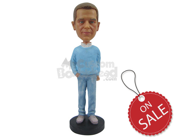 Custom Bobblehead Fashionable Male In Semi-Casual Attire With One Hand In Pocket - Leisure & Casual Casual Males Personalized Bobblehead & Cake Topper