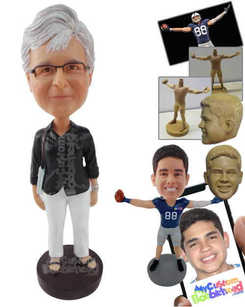 Gorgeous Man Wearing Flip Flops with Jeans and T-Shirt Personalized Bobblehead