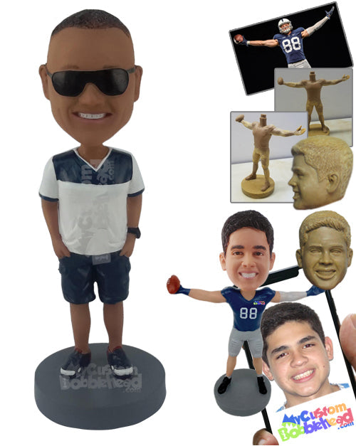 Male Wearing Shorts, Shirt, and Amazing Shoes Personalized Bobblehead