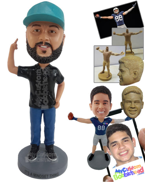 Man Pointing towards His Stylish Hat Personalized Bobblehead