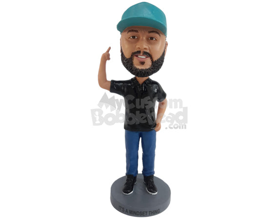 Man Pointing towards His Stylish Hat Personalized Bobblehead